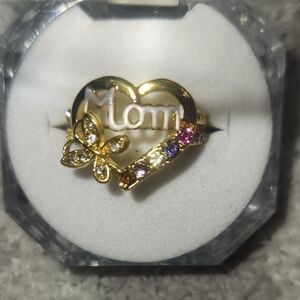 Gold Tone Heart Mom Ring with Multicolor Accents